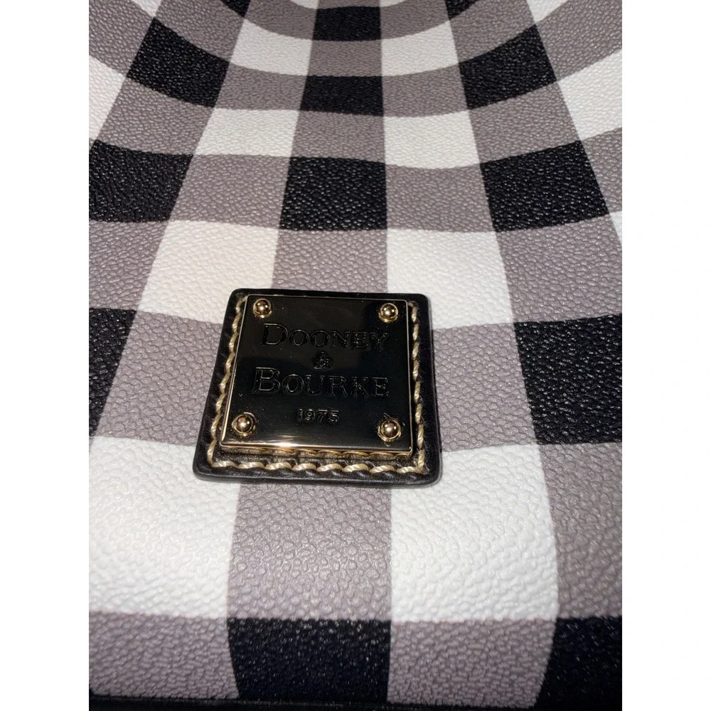 Dooney & Bourke Gingham Check Satchel Crossbody Bag Black White Leather Trim
